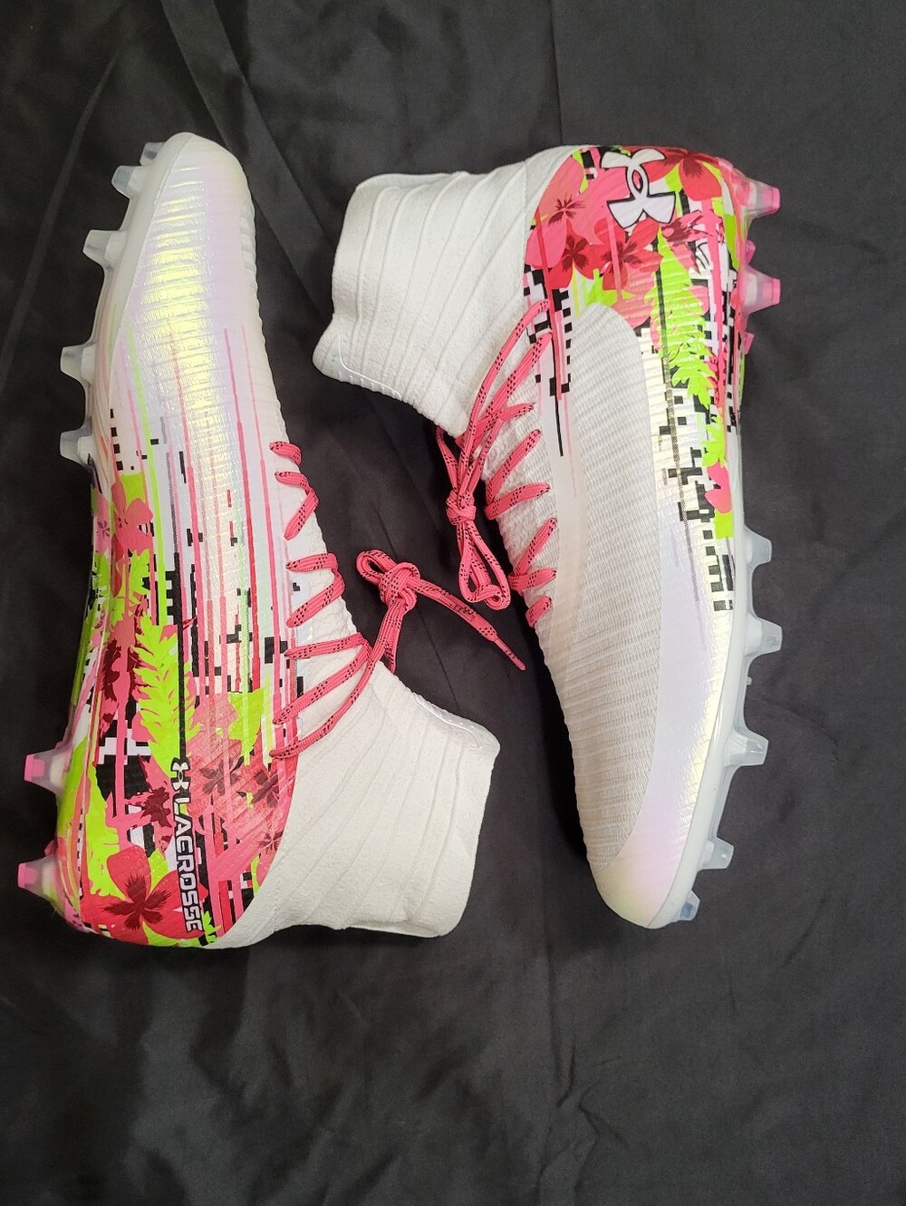 Under Armour Lacroose White/Pink Floral Football Cleats Men Size 15 NWOT